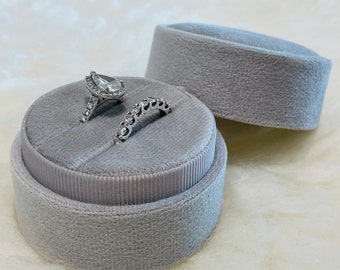 Gray Round Velvet Ring Box Engagement Ring Box Wedding Ring Box Ring Bearer Box Velvet Ring Box Custom Ring Box Proposal Ring Box Monogram