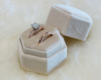 Champagne Hexagon Velvet Ring Box Single Or Double Slot for Graduation Engagement Ring, Bridal Photo Detail Props,Keepsake, Monogram Box