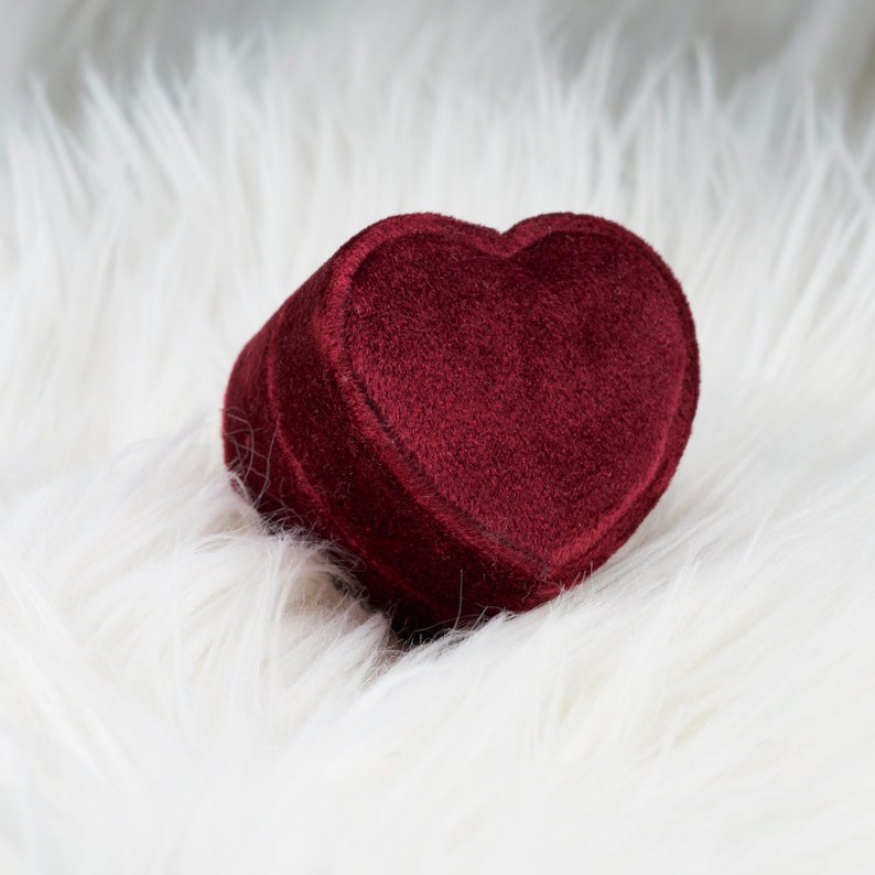 Red Heart Velvet Ring Box Single and Double Slot for Wedding Photo and Engagement Ring image 3