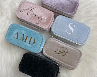 Mini Personalized Velvet Jewelry Case Great For Christmas Birthday Bridesmaid , Jewelry Box, Travel Case, Keepsake