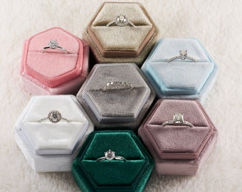 Single Slot Velvet Ring Box Hexagon For Engagement Ring Bridal Photo Detail Flat Lay Ring Bearer Graduate  Storage and Display