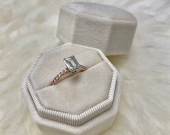 Caja de anillo de terciopelo octágono de varios colores, caja de compromiso plana personalizada para boda, ranura doble, ranura única