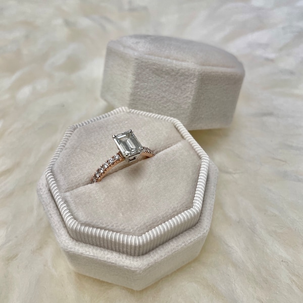 Vielzahl Farben Achteck Samt Ring Box Benutzerdefinierte Hochzeit Flat Lay Verlobungsring Double Slot Single Slot