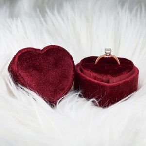 Red Heart Velvet Ring Box Single and Double Slot for Wedding Photo and Engagement Ring image 1