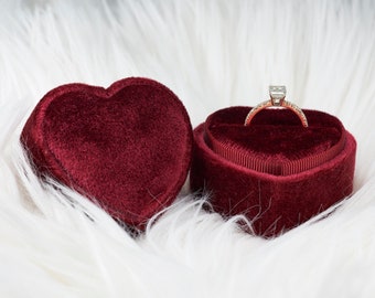 Red Heart Velvet Ring Box Single and Double Slot  for Wedding Photo and Engagement Ring