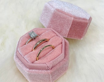 Pink Blush 3 Slots Velvet Ring Box Holds 3 Rings Great For Bridal Photo Detail Props, Keepsake, Monogram Flat Lay