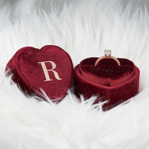 Red Heart Velvet Ring Box Single and Double Slot for Wedding Photo and Engagement Ring image 2