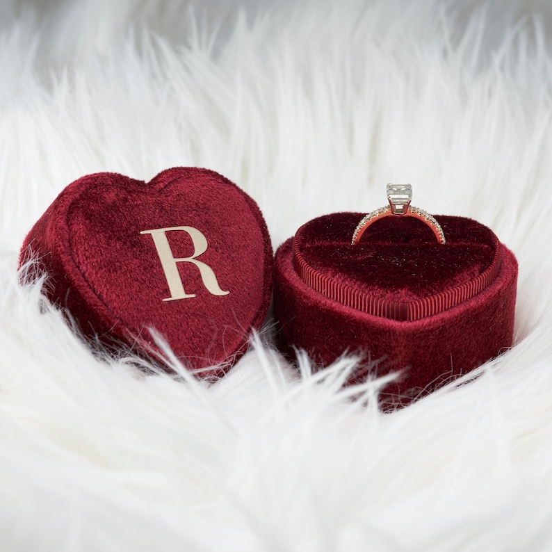 Red Heart Velvet Ring Box Single and Double Slot for Wedding Photo and Engagement Ring image 2