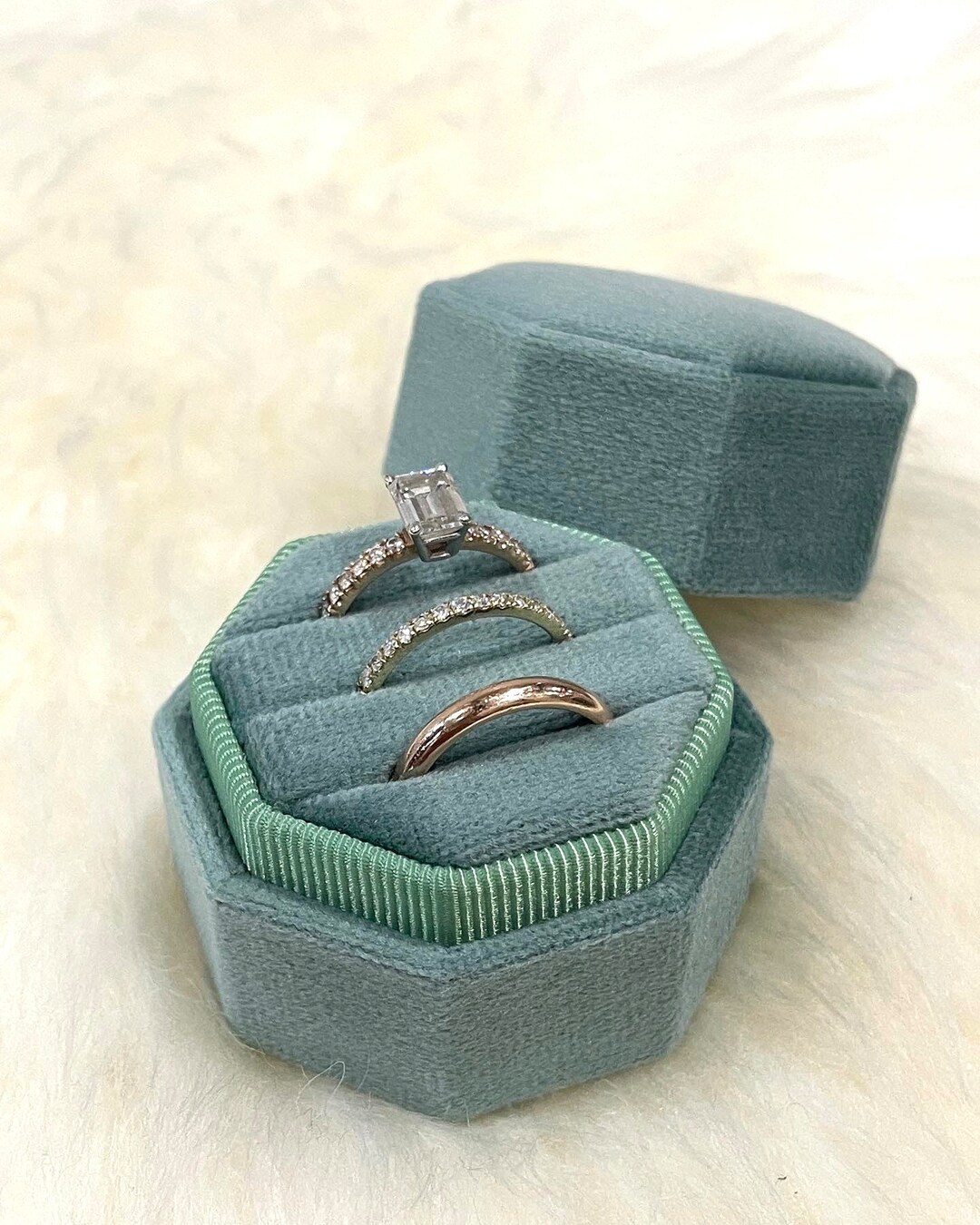 Sage Green Triple Velvet Ring Box Holds 3 Rings Great for Bridal Photo ...