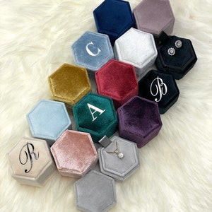 Hexagon Monogram Velvet Jewelry Gift Box Necklace Box Pendant Or  Earring box  For Birthday Bridesmaids Weddings Photos Keepsakes