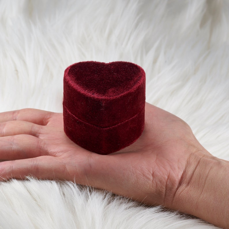 Red Heart Velvet Ring Box Single and Double Slot for Wedding Photo and Engagement Ring image 7