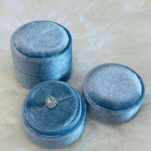 Baby Blue Round Velvet Ring Box  Monogram Single Or Double Slot for Engagement Ring and Wedding Ring Keepsake Proposal Box and Photography