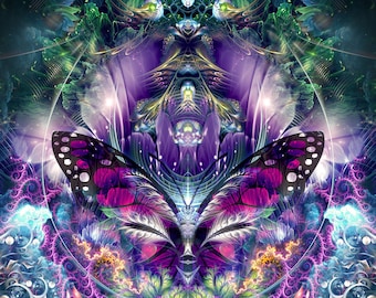 Butterfly Art POSTER, Visionary Art, Butterfly Print, Psychedelic Print, Fractal Art, Cocoon, Moth Print, Trippy, Wall Art,