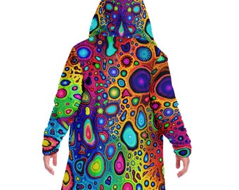 Psycho Leopard Hooded Cloak, Psychedelic Leopard Festival Cloak, Trippy Animal Print Cape, Rave Hooded Robe, Visionary Festival Wear