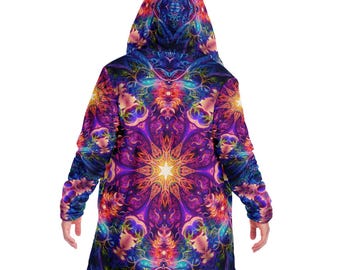 Mandala Hooded Cloak – Psychedelic Festival Cloak – Trippy Rave Outfit – Visionary Art Wizard Cloak – Burning Man Festival Wear