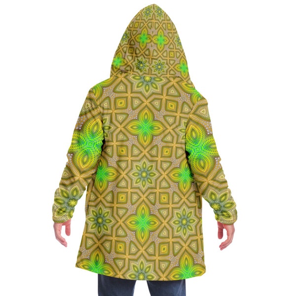 Psychedelic Fractal Pattern MICROFLEECE CLOAK, Festival Art, Trippy, DMT, Ravewear, Hooded, Men's, Women's, Pockets