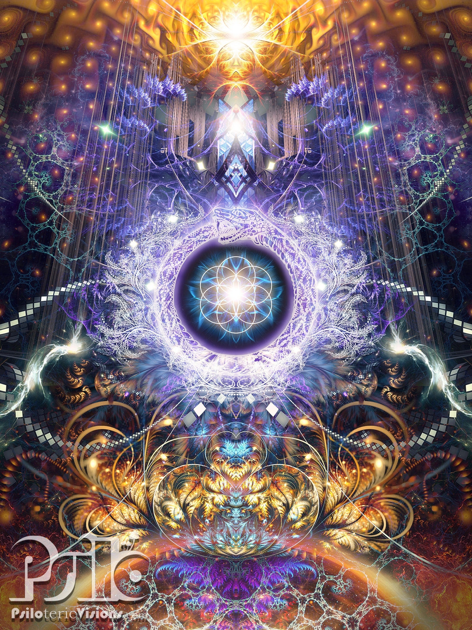 Ouroboros Visionary Art POSTER Seed of Life Psychedelic Art Etsy