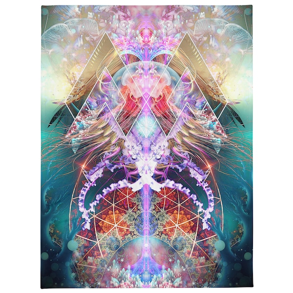 Psychedelic Jellyfish THROW BLANKET, Trippy, Fractal Art