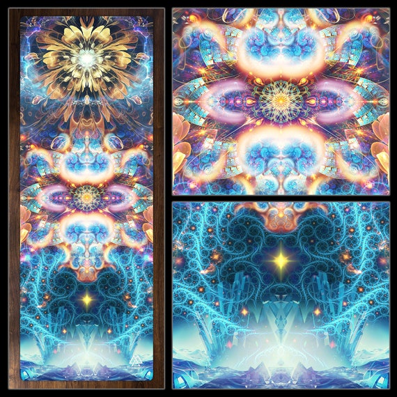 Cosmic Star YOGA MAT, Visionary Art, Psychedelic Fractal, Natural