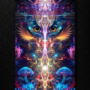 Psychedelic Owl TAPESTRY, Mushroom Art