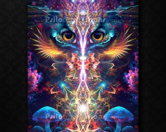 Psychedelic Owl TAPESTRY, Mushroom Art