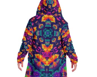 Psychedelic Mandala HOODED CLOAK, Trippy Mushroom Tree Mandala Cloak, Sacred Geometry Festival Cape, Rave Robe, Men, Women