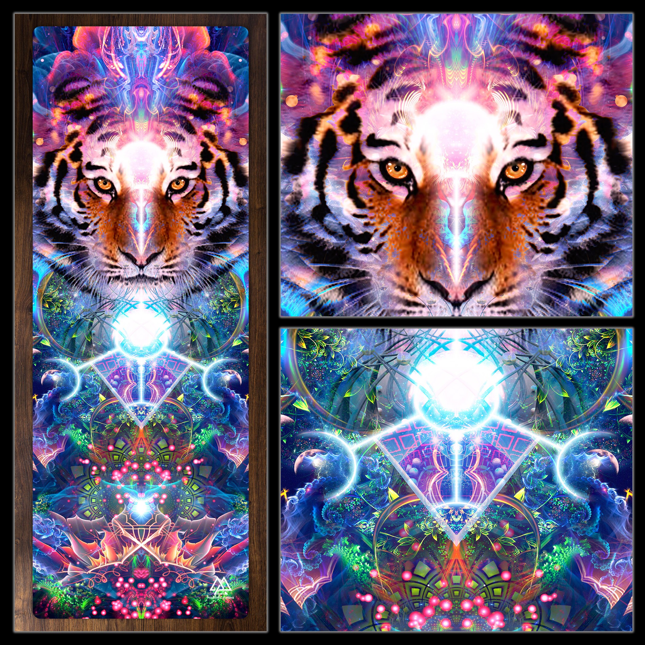 Tiger Art YOGA MAT, Visionary Art, Psychedelic, Floral, Cosmic, Eco, Natural, Spirit Animal
