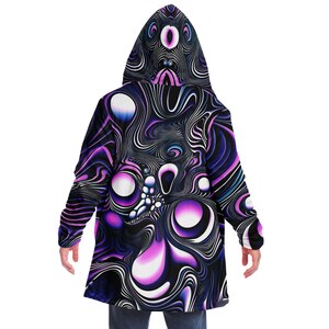 CAPA CON CAPUCHA DE ARTE ABSTRACTO PSICODÉLICO, CAPA DE ILUSIÓN TROPICAL, CHALECO DE RAVE DE NEÓN VIBRANTE, ABRIGO DE FESTIVAL COLORIDO, TÚNICA DE MAGO, SUDADERA CON CAPUCHA DE TALLA GRANDE