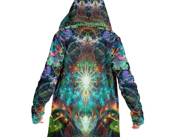 Fantasy Forest Tree MICROFLEECE CLOAK, Fractal Energy Festival Cloak, Psychedelic Cape, Trippy Hooded Rave Jacket, Coat, Wizard, Witch, Robe