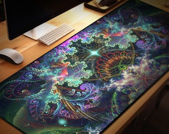 Psychedelic Fractal Fantasy DESK MAT / Mouse PAD (12x18)(12x22)(15.5x31) Large Laptop Office Computer Desk Cover Protector, Fits Keyboard