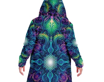 Dark Fantasy Flower of Life Hooded Cloak, Psychedelic Festival Cloak, Trippy Rave Outfit Cloak, Visionary Art Cloak, Burning Man Wear