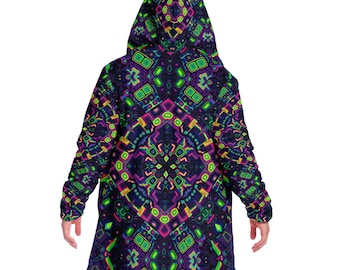 Dimensional Shift HOODED CLOAK, Psychedelic Mandala Cloak, Visionary Sacred Geometry Cape, Trippy Festival Hooded Robe, Cosmic Rave Wear