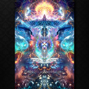 レイヴンアートタペストリー、ビジョナリーアート、サイケデリック、トリッピー、ウォールアート、DMT、スピリチュアル、マジック、フラクタル、コズミック、トリッピー、フェスティバル、カラフル