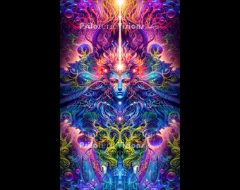 Ayahuasca TAPESTRY, Sacred Vine, Medicina, Visionary Art, DMT art, Psychedelic Art, Fractal Art, Vibrant, Colorful, Spiritual, Sacred Space