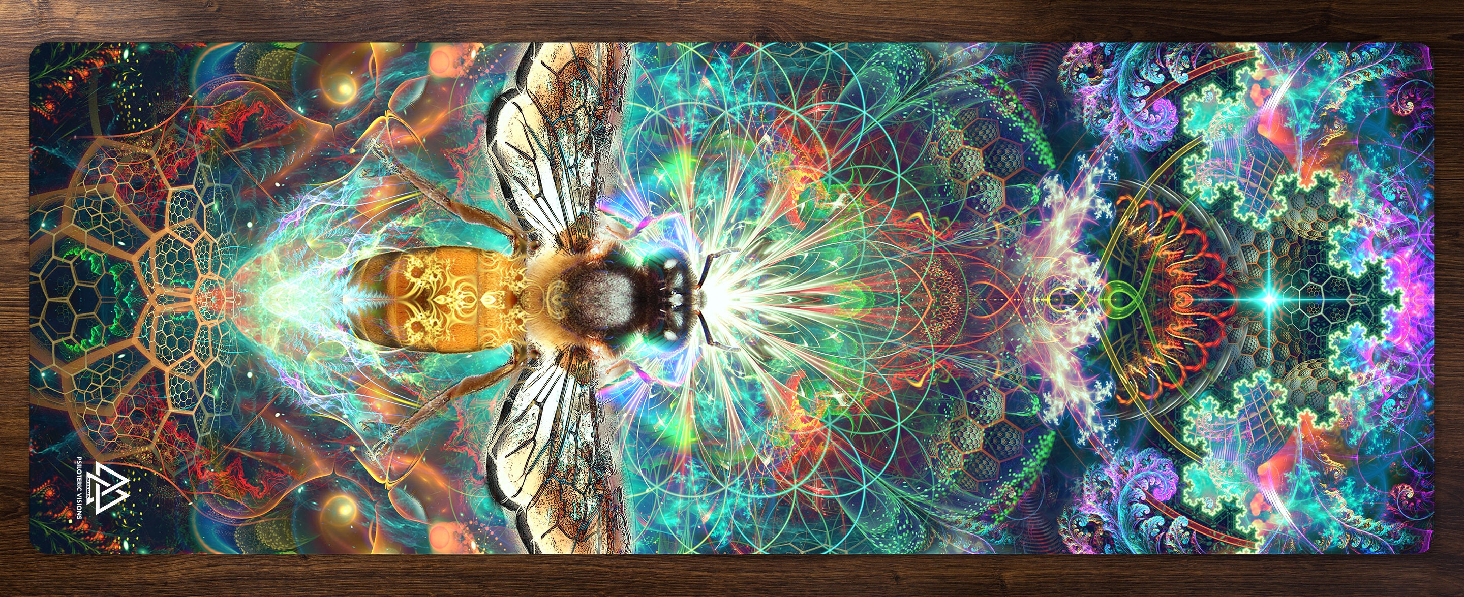 Honey Bee YOGA MAT, Visionary Art, Psychedelic, Sacred Geometry, DMT
