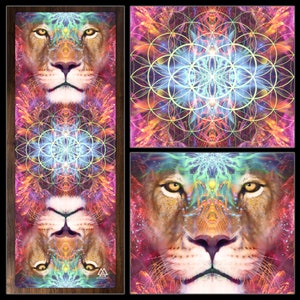 Lion Art YOGAMATTE, Visionäre Kunst, Psychedelisch, Blume des Lebens, Cosmic, Eco, Natürlich, Krafttier, Meditation, Pilates, Fitness, Löwin
