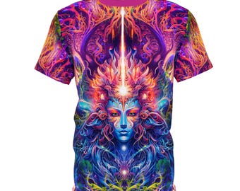 Goddess Visionary Art T-shirt, Premium Psytrance Festival Rave Shirt, Psychedelic All Over Print, Trippy Fractal Art - Unisex