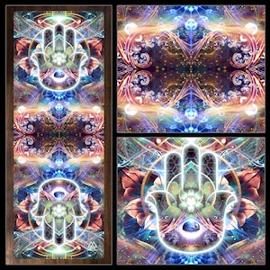 Hamsa YOGA MAT, Non Slip, Khamsa, Hand of Fatima, Fractal, Visionary Art, Spiritual, Psychedelic, Pilates, Fitness, Healing, Meditation