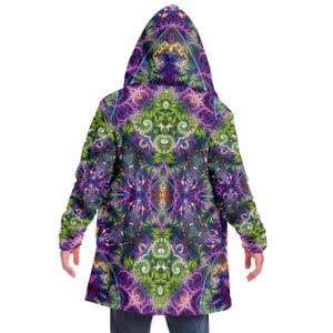 Fractal Pattern HOODED CLOAK, Psychedelic Festival Hoodie, Trippy Rave Jacket, Colorful Festival Coat, Witch, Wizard Robe, Cape