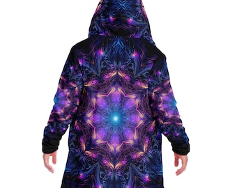 Dark Fantasy Mandala HOODED CLOAK, Psychedelic Festival Cloak, Cosmic Cape, Trippy Rave Cloak, Mystic Festival Wear Robe, Men & Women