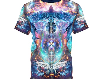 Raven Visionary Art T-shirt, Premium Festival Rave Shirt, Psychedelic All Over Print, Trippy Fractal Art - Unisex