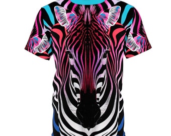 Koszulka Psychedelic Zebra Illusion - Trippy Art Tee na Rave i festiwal - Neonowa koszulka z nadrukiem Unisex Mens Womens Psytrance