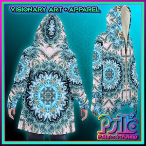 Fractal Mandala MICROFLEECE CLOAK, Festival Cloak, Psychedelic Cape, Trippy Hooded Rave Jacket, Coat, Kaleidoscope