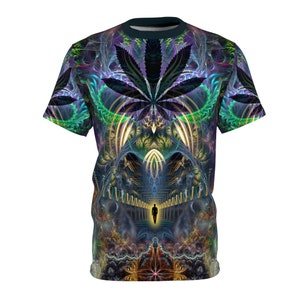 Marihuana Visionary Art T-Shirt, Unkraut, 420, Topfblatt, Premium Psytrance Festival Rave Shirt, Psychedelic All Over Print, Trippy Art Tee
