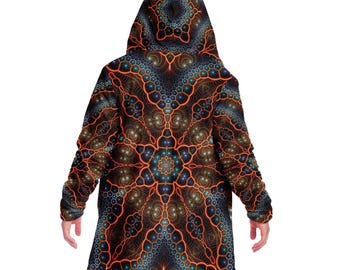 Cosmic Fractal HOODED CLOAK, Mandala Galaxy Cloak, Psychedelic Sacred Geometry Cape, Festival Robe, Trippy Space Rave Wear