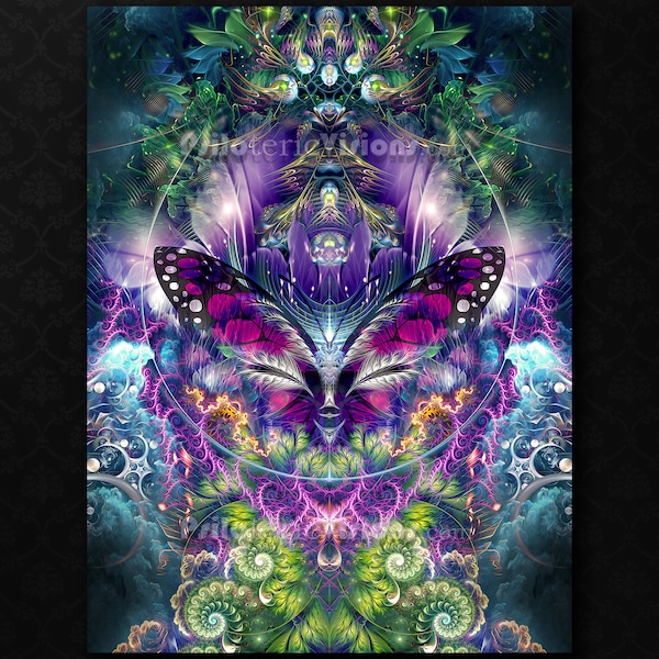 Butterfly TAPESTRY, Visionary Art, Psychedelic Art, Fractal, Visionary Tapestry, Psychedelic, Tapestries, Spiritual Art, Colorful, Wall Art