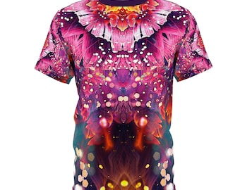 Psychedelic Flower Art T-shirt, Premium Psytrance Festival Rave Shirt, All Over Print, Trippy Floral Fractal Art Tee - Unisex  Men's Women's