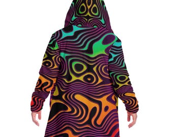 Psychedelic Animal Print HOODED CLOAK, Trippy Festival Cloak, Animal Print Cape, Vibrant Rave Hooded Robe, Festival Wear, Men & Women