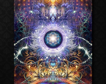 Ouroborus TAPESTRY, Visionary Art, Psychedelic Art, Fractal, Visionary Tapestry, Tapestries, Spiritual, Seed of Life, Colorful, Wall Art