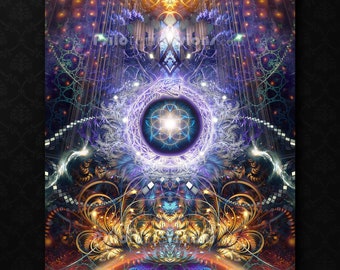 Ouroborus TAPESTRY, Visionary Art, Psychedelic Art, Fractal, Visionary Tapestry, Tapestries, Spiritual, Seed of Life, Colorful, Wall Art